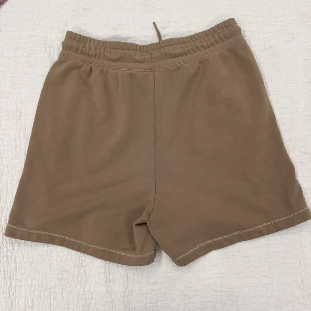 Nike Women’s Brown Knit Cotton Athletic Shorts Drawstring Pockets Size Large